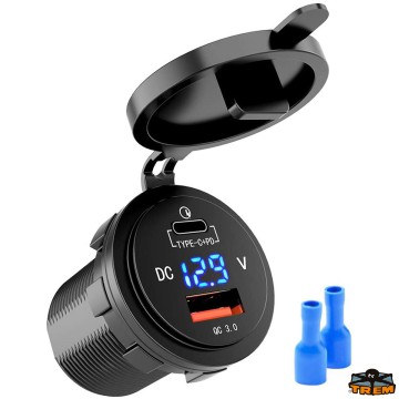 USB-Anschluss mit QC 3.0 und USB-C Power Delivery sowie LED-Spannungsanzeige - 12/24 V