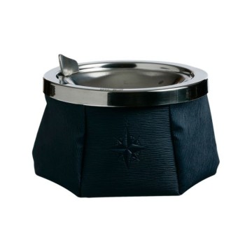 Aschenbecher Chromstahl Kunststoffleder blau rutschfest Ø11.5 - H 9cm