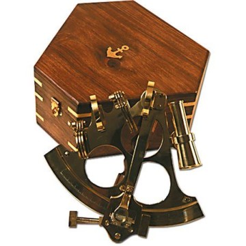 Sextant décoratif en laiton poli avec coffret en bois - 21 cm