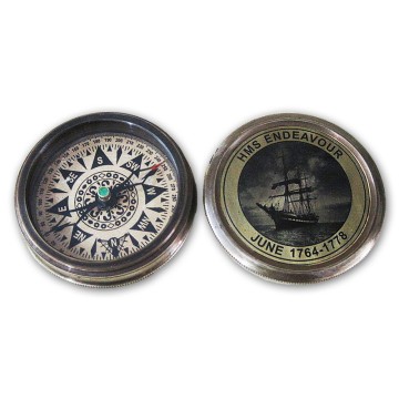 Boussole en laiton HMS Endeavour avec couvercle vissé - Ø 6 cm