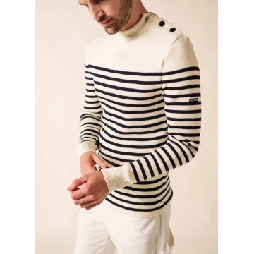 Pull marin cintré Saint James pour homme, Rochefort R, Ecume/Navy